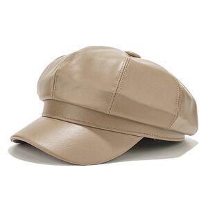 1441 PU Leather Newsboy Cap 8 Panel Paperboy Newsie Cap Bakerboy Beret